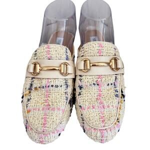 Steve Madden Kandi Boucle Tweed Knit Plaid Mules Slides Flat Old Money Parisian